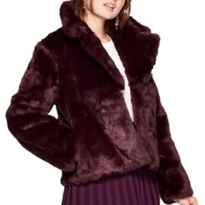 NWT Burgundy Faux Fur Coat - size M